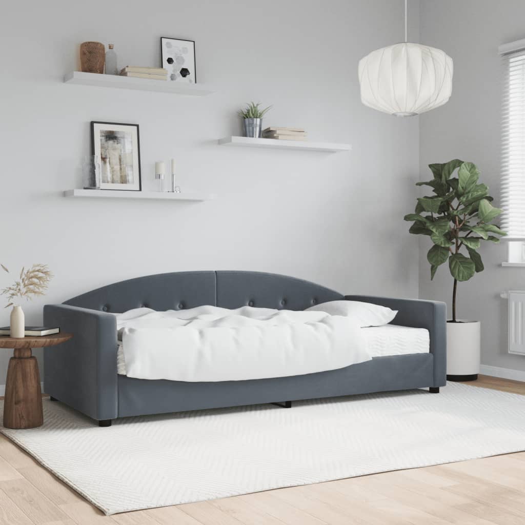 Lit de jour avec matelas gris foncé 90x190 cm velours - XIOS