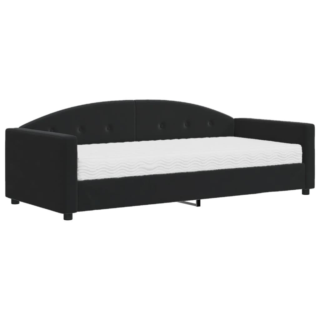 Lit de jour avec matelas noir 90x190 cm velours - XIOS