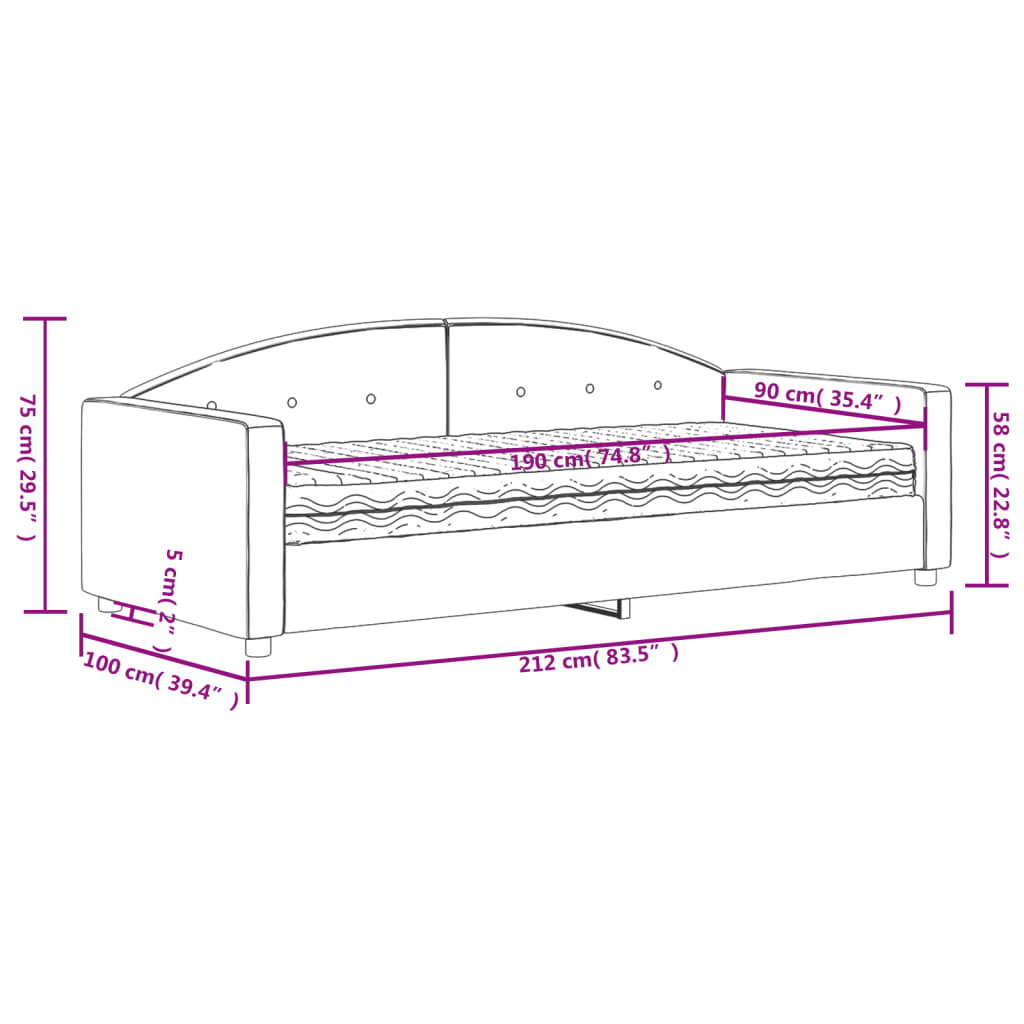 Lit de jour avec matelas noir 90x190 cm velours - XIOS