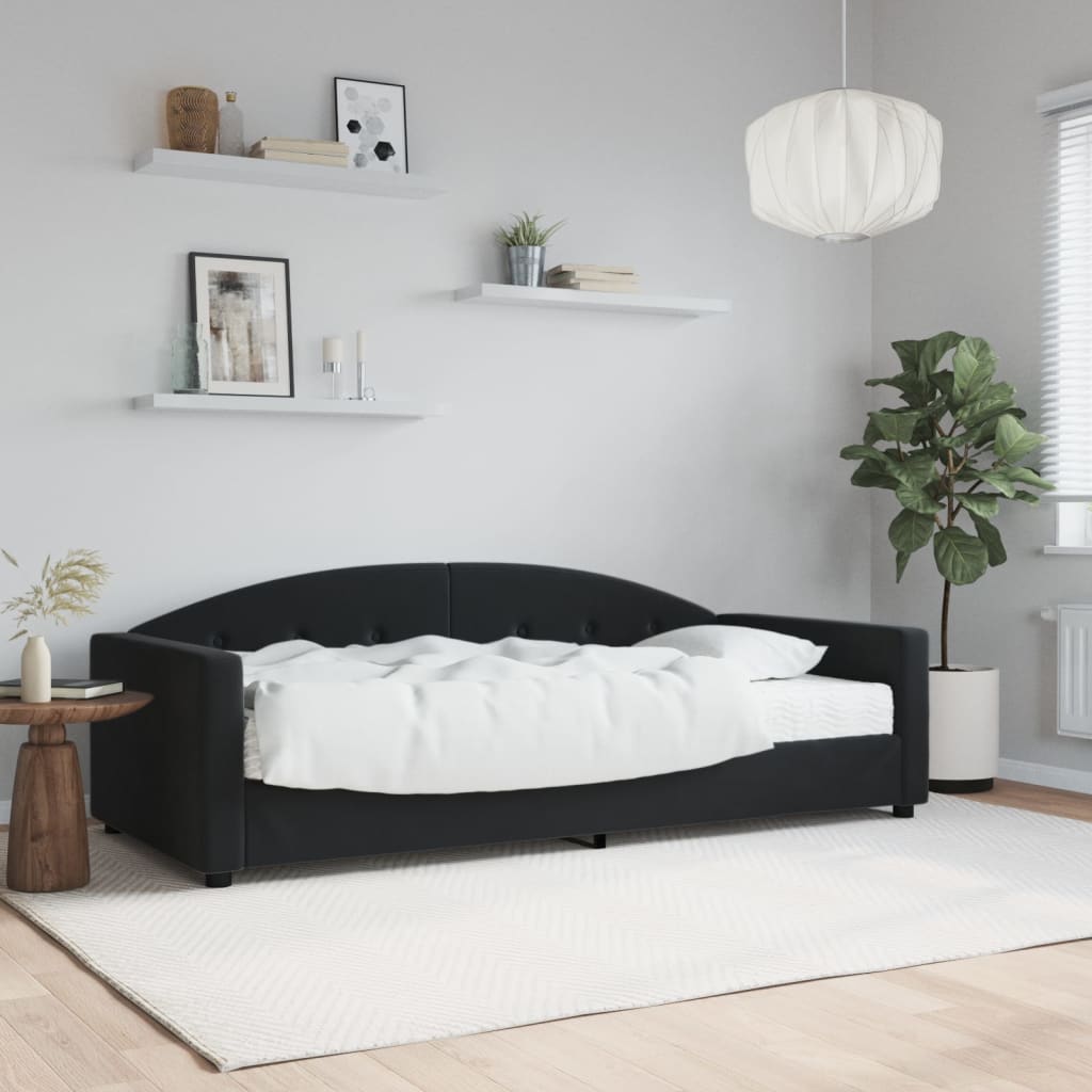 Lit de jour avec matelas noir 90x190 cm velours - XIOS