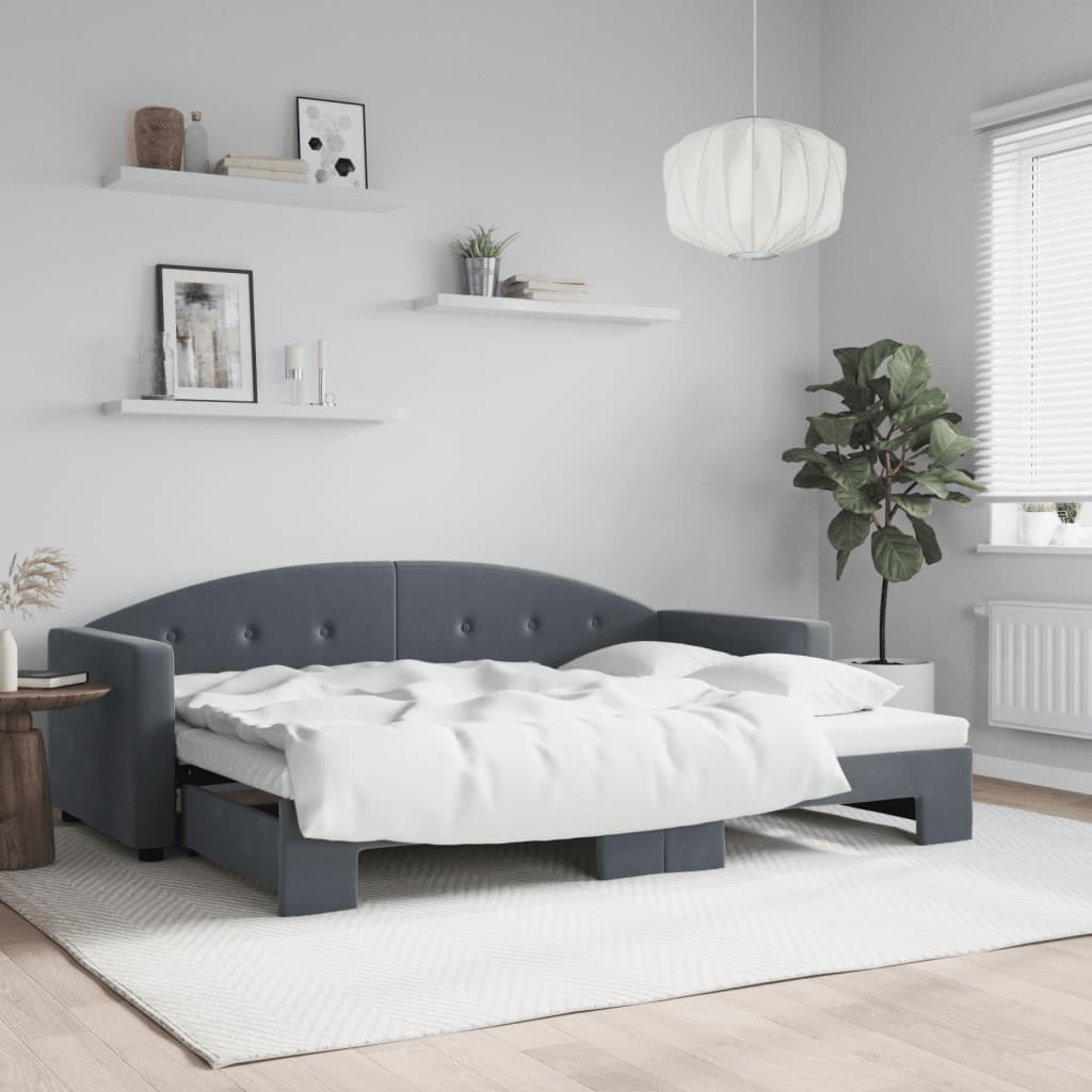 Lit de jour avec gigogne sans matelas gris foncé 80x200 cm - XIOS