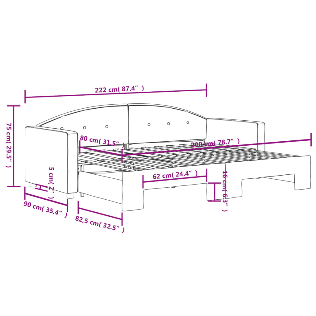 Lit de jour avec gigogne sans matelas 80x200 cm - XIOS
