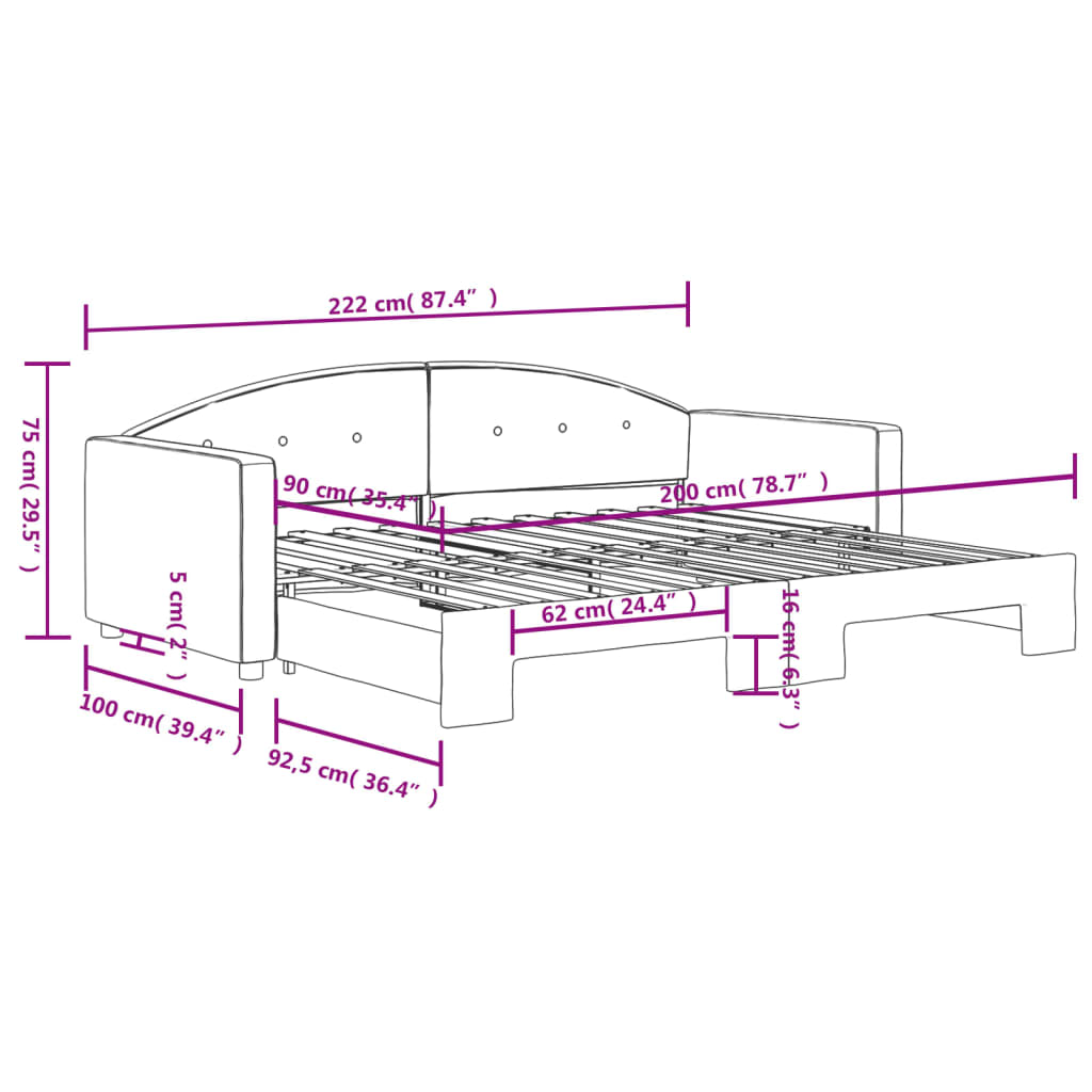 Lit de jour avec gigogne sans matelas gris foncé 90x200 cm - XIOS