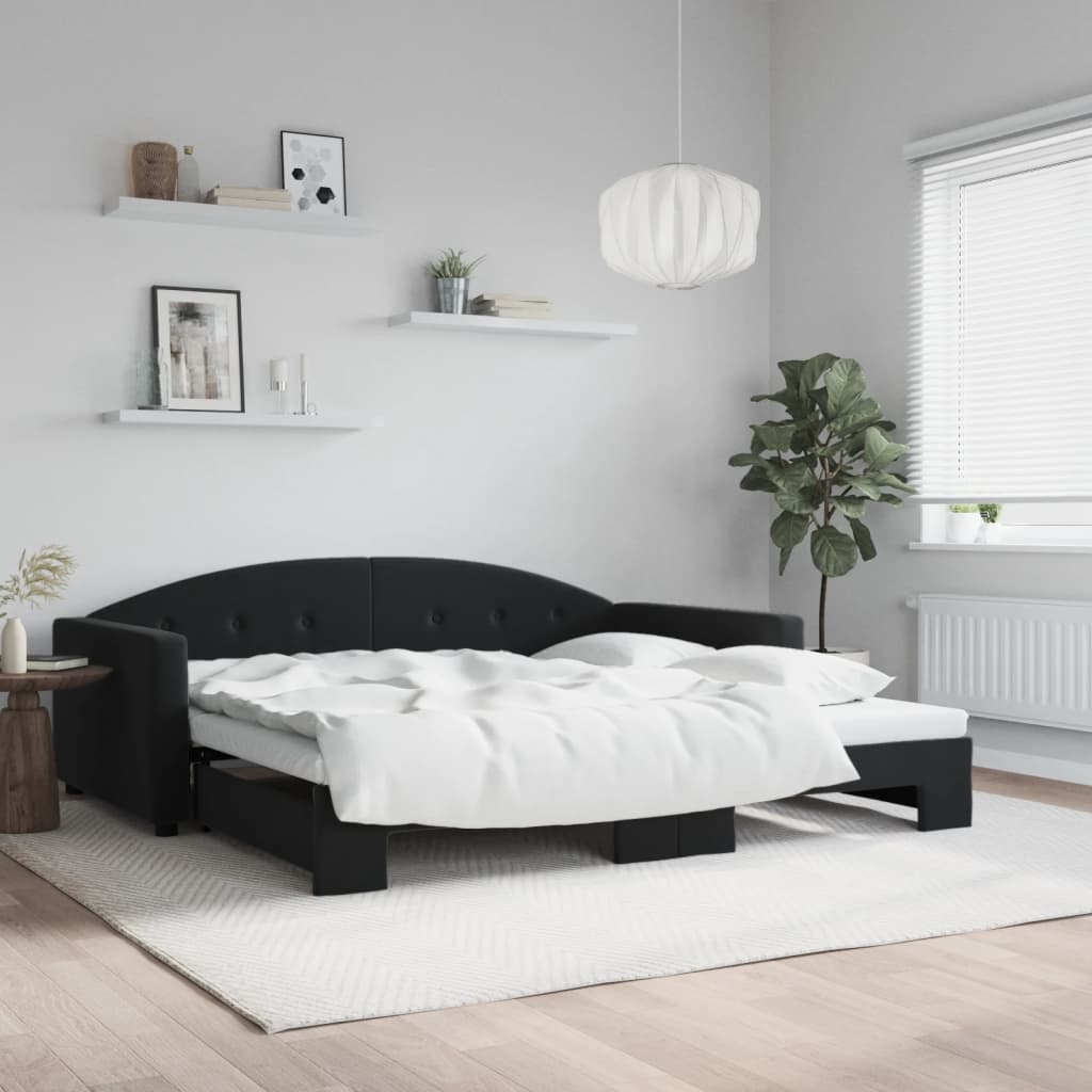 Lit de jour avec gigogne sans matelas noir 100x200 cm