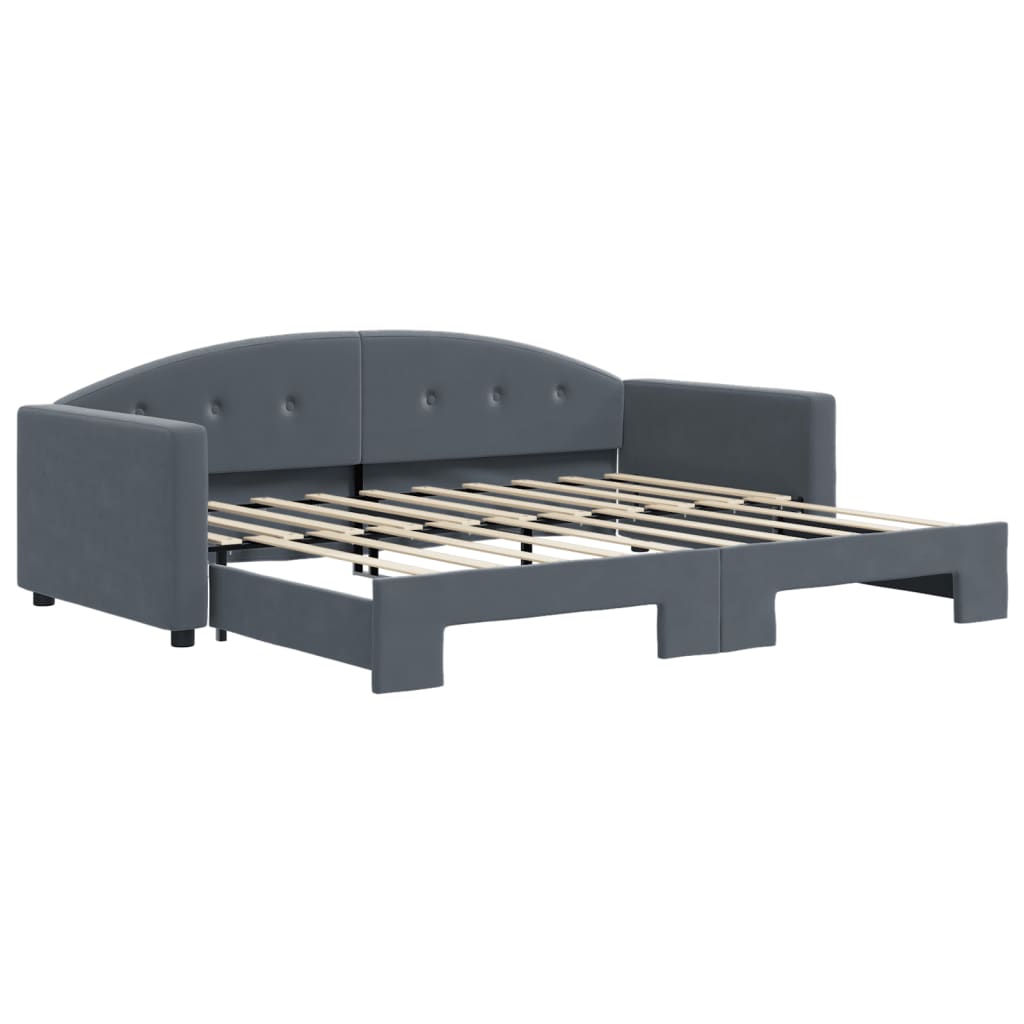 Lit de jour avec gigogne sans matelas gris foncé 90x190 cm