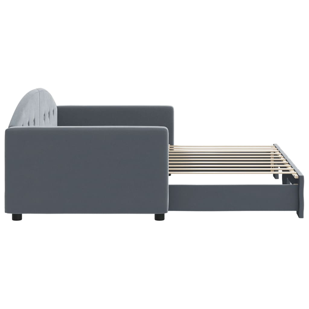 Lit de jour avec gigogne sans matelas gris foncé 90x190 cm