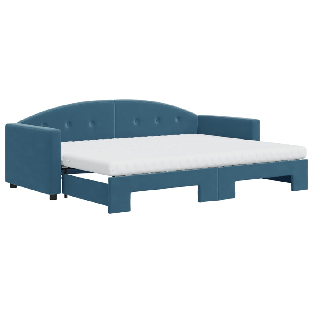 Lit de jour avec lit gigogne et matelas bleu 80x200 cm velours - XIOS