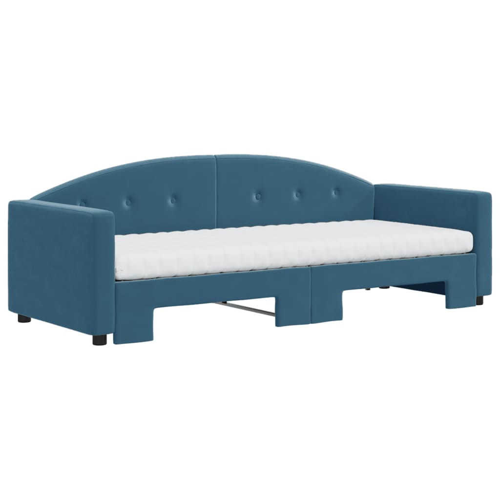 Lit de jour avec lit gigogne et matelas bleu 80x200 cm velours - XIOS