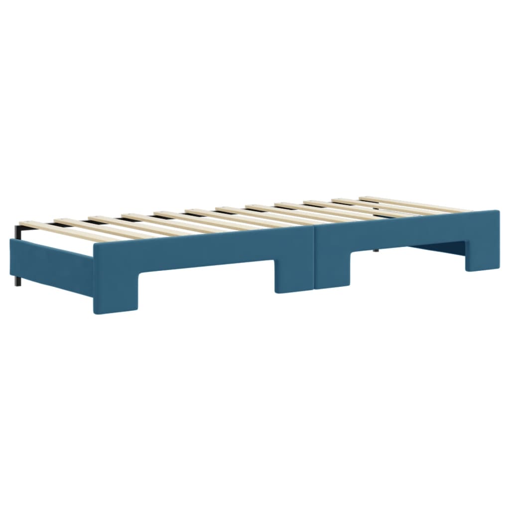 Lit de jour avec lit gigogne et matelas bleu 80x200 cm velours - XIOS
