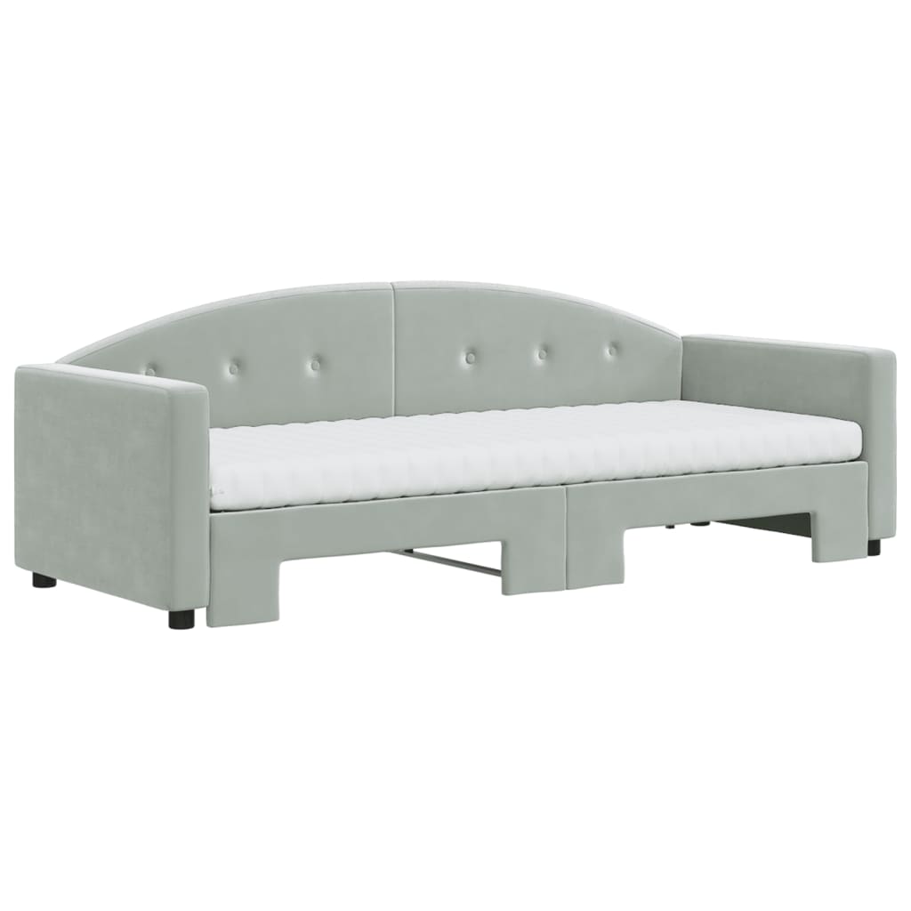 Lit de jour avec gigogne et matelas gris clair 80x200cm velours - XIOS