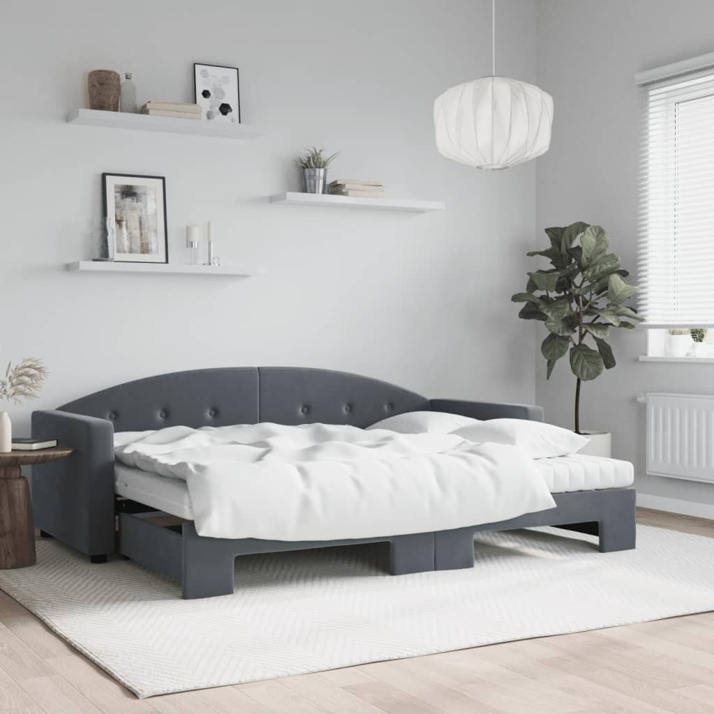 Lit de jour avec gigogne et matelas gris foncé 80x200cm velours - XIOS