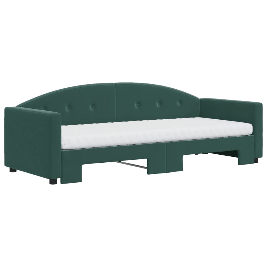 Lit de jour avec gigogne et matelas vert foncé 80x200cm velours - XIOS