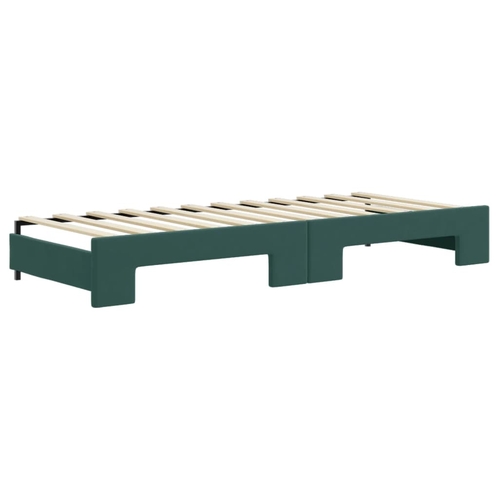 Lit de jour avec gigogne et matelas vert foncé 80x200cm velours - XIOS