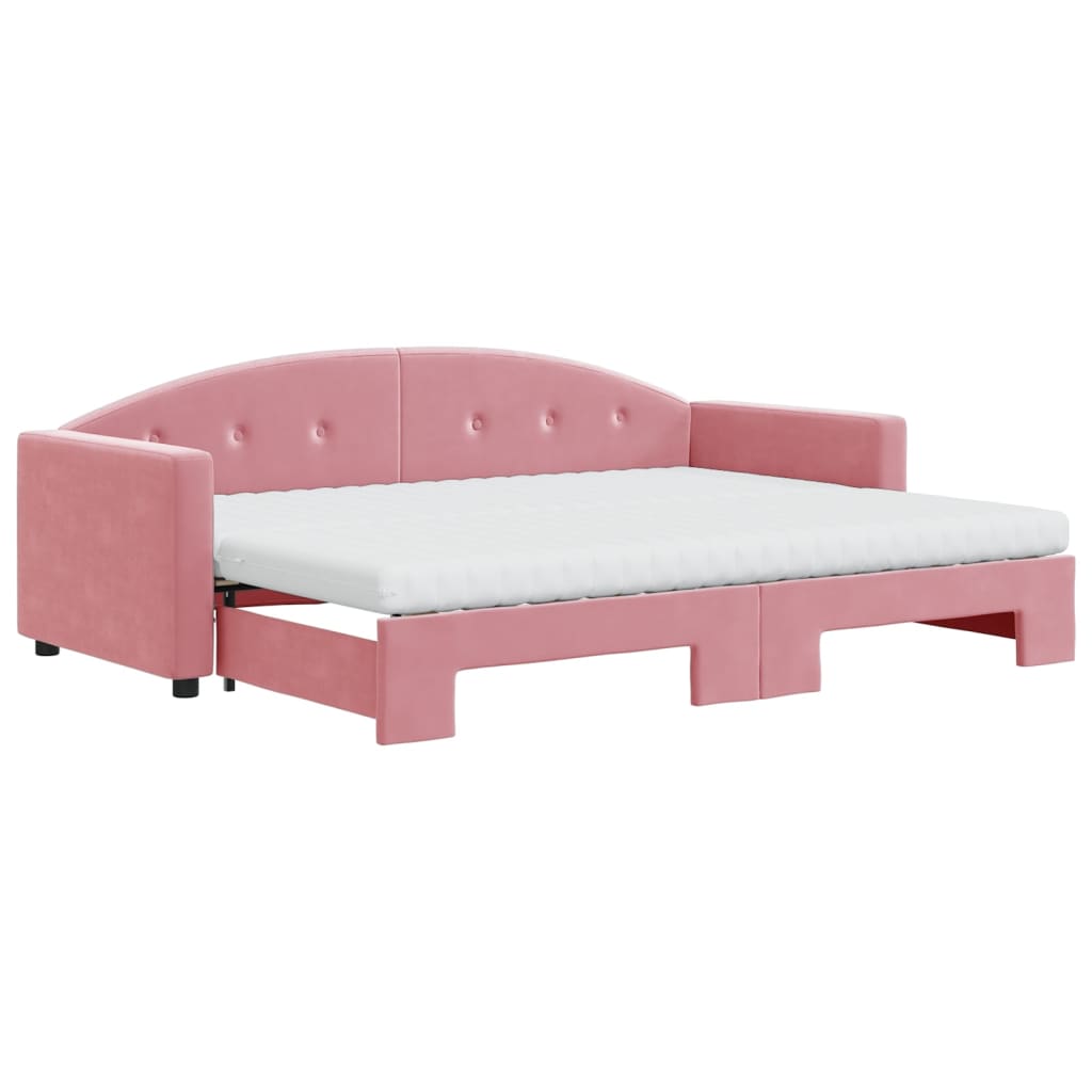 Lit de jour avec lit gigogne et matelas rose 80x200 cm velours - XIOS