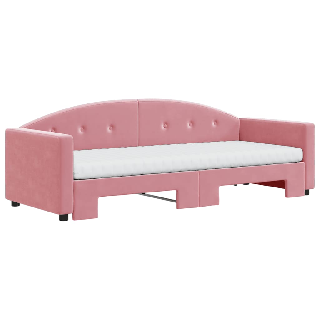 Lit de jour avec lit gigogne et matelas rose 80x200 cm velours - XIOS