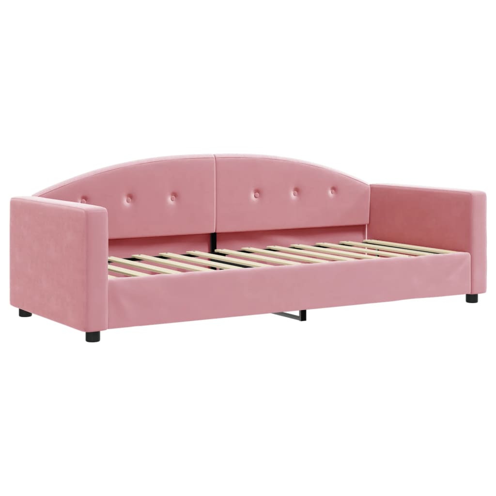 Lit de jour avec lit gigogne et matelas rose 80x200 cm velours - XIOS