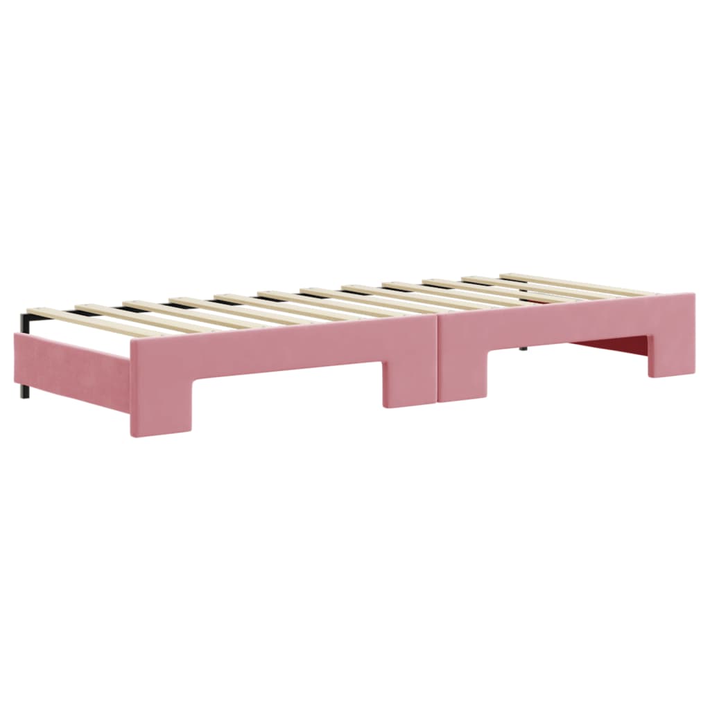 Lit de jour avec lit gigogne et matelas rose 80x200 cm velours - XIOS