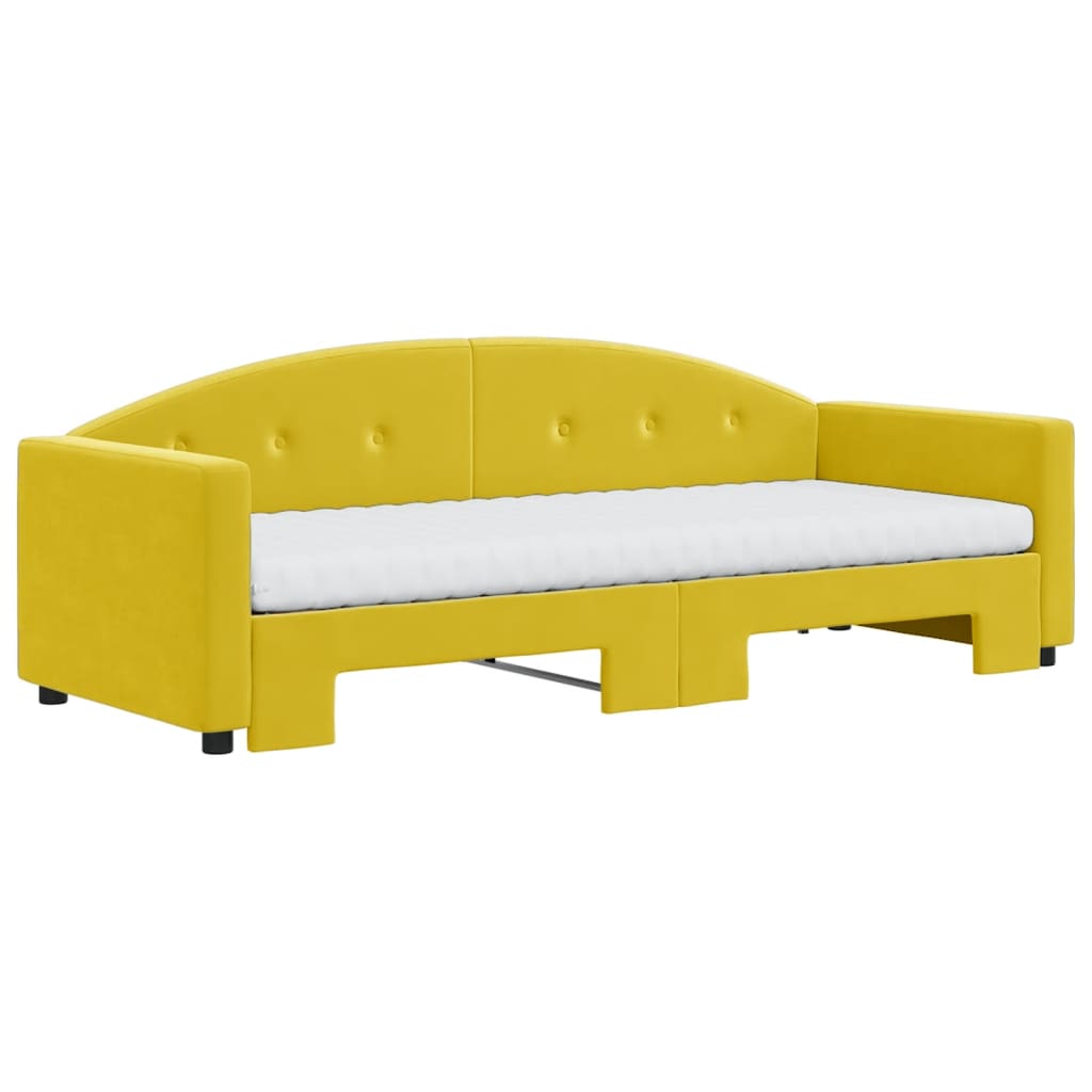 Lit de jour avec lit gigogne et matelas jaune 80x200 cm velours - XIOS