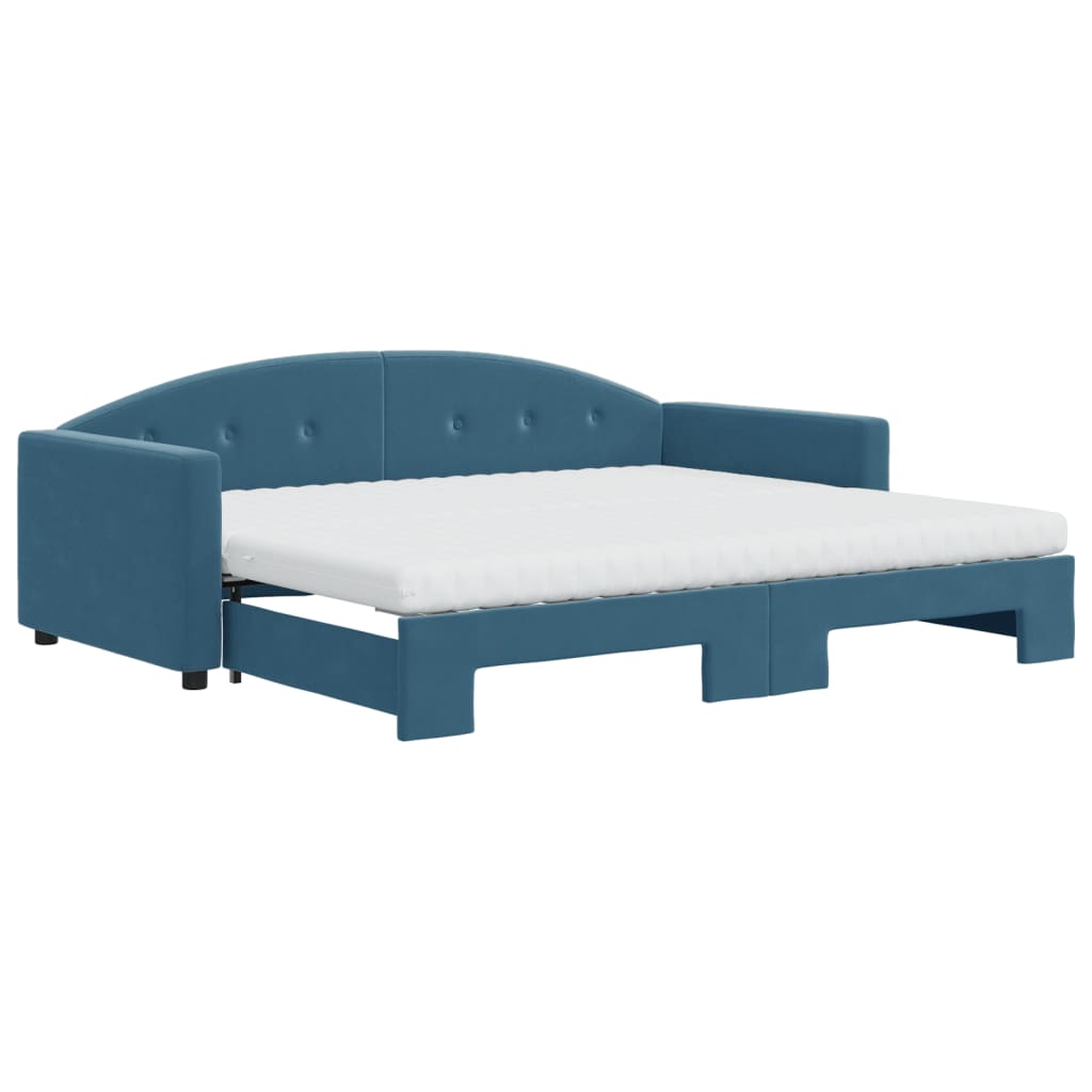 Lit de jour avec lit gigogne et matelas bleu 90x200 cm velours - XIOS
