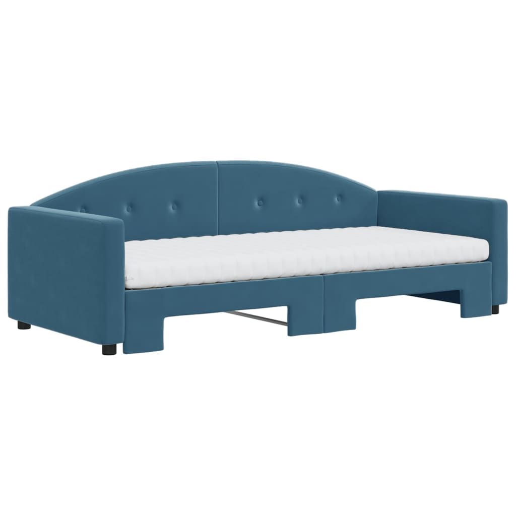 Lit de jour avec lit gigogne et matelas bleu 90x200 cm velours - XIOS