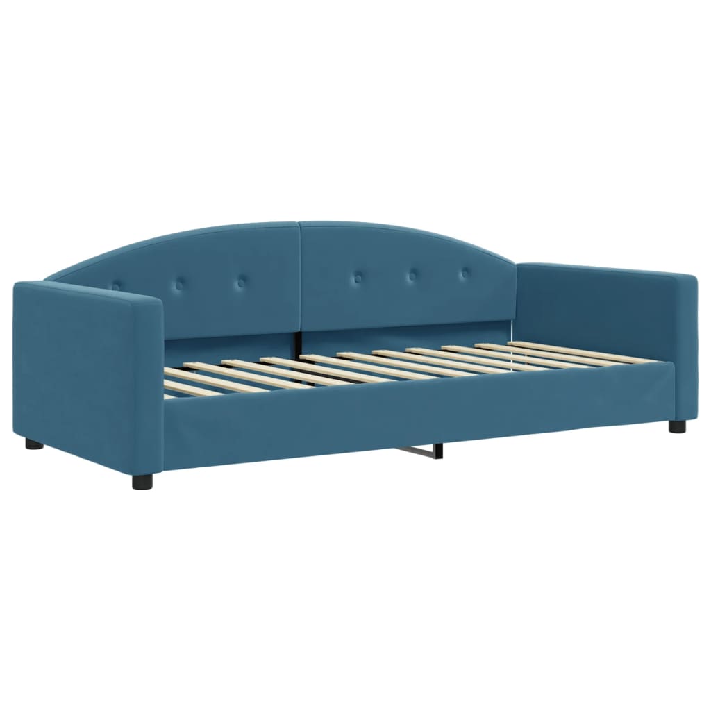 Lit de jour avec lit gigogne et matelas bleu 90x200 cm velours - XIOS