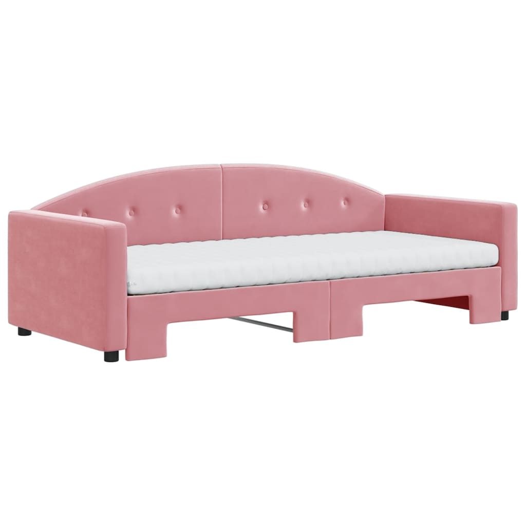 Lit de jour avec gigogne et matelas rose 90x200 cm velours - XIOS