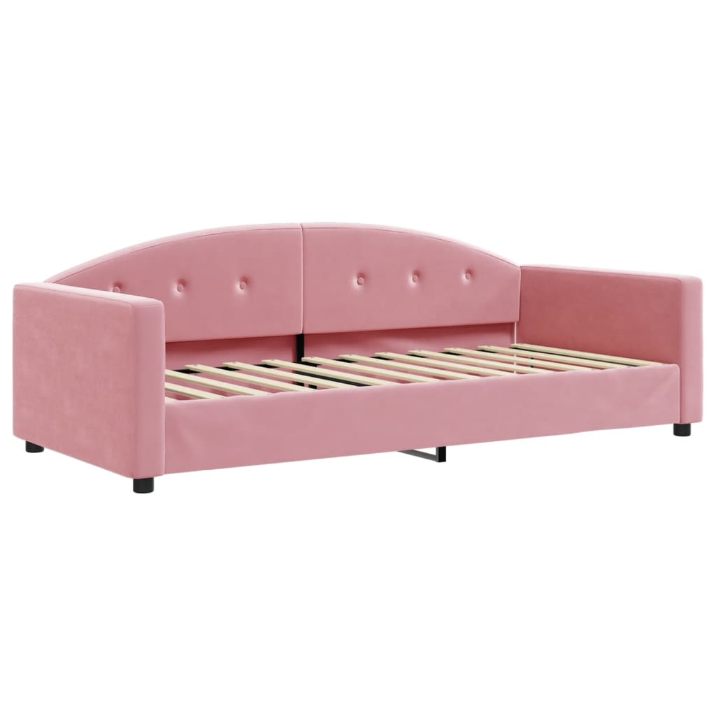 Lit de jour avec gigogne et matelas rose 90x200 cm velours - XIOS