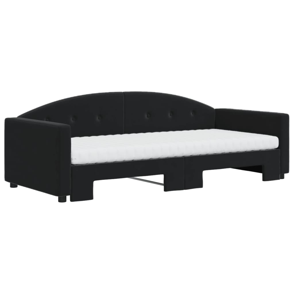 Lit de jour avec gigogne et matelas noir 90x200 cm velours - XIOS