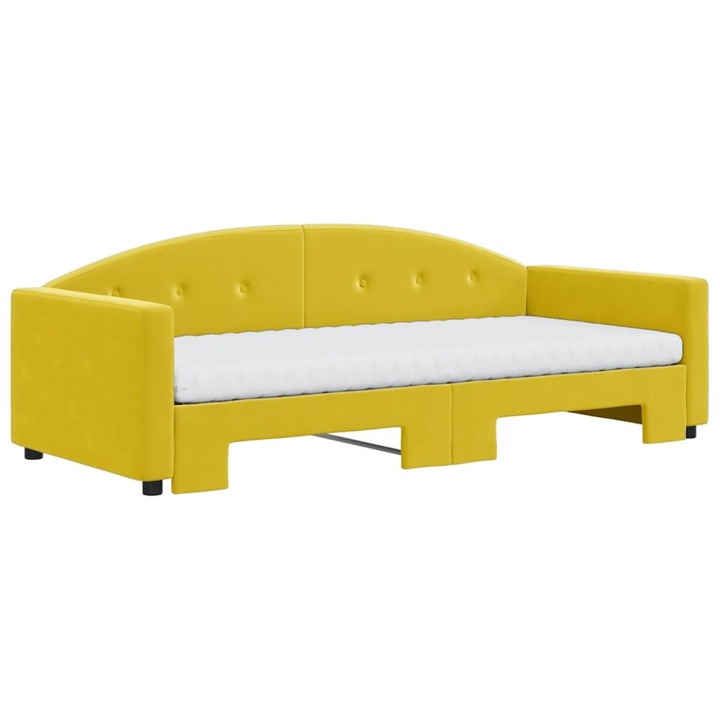 Lit de jour avec gigogne et matelas jaune 90x200 cm velours - XIOS