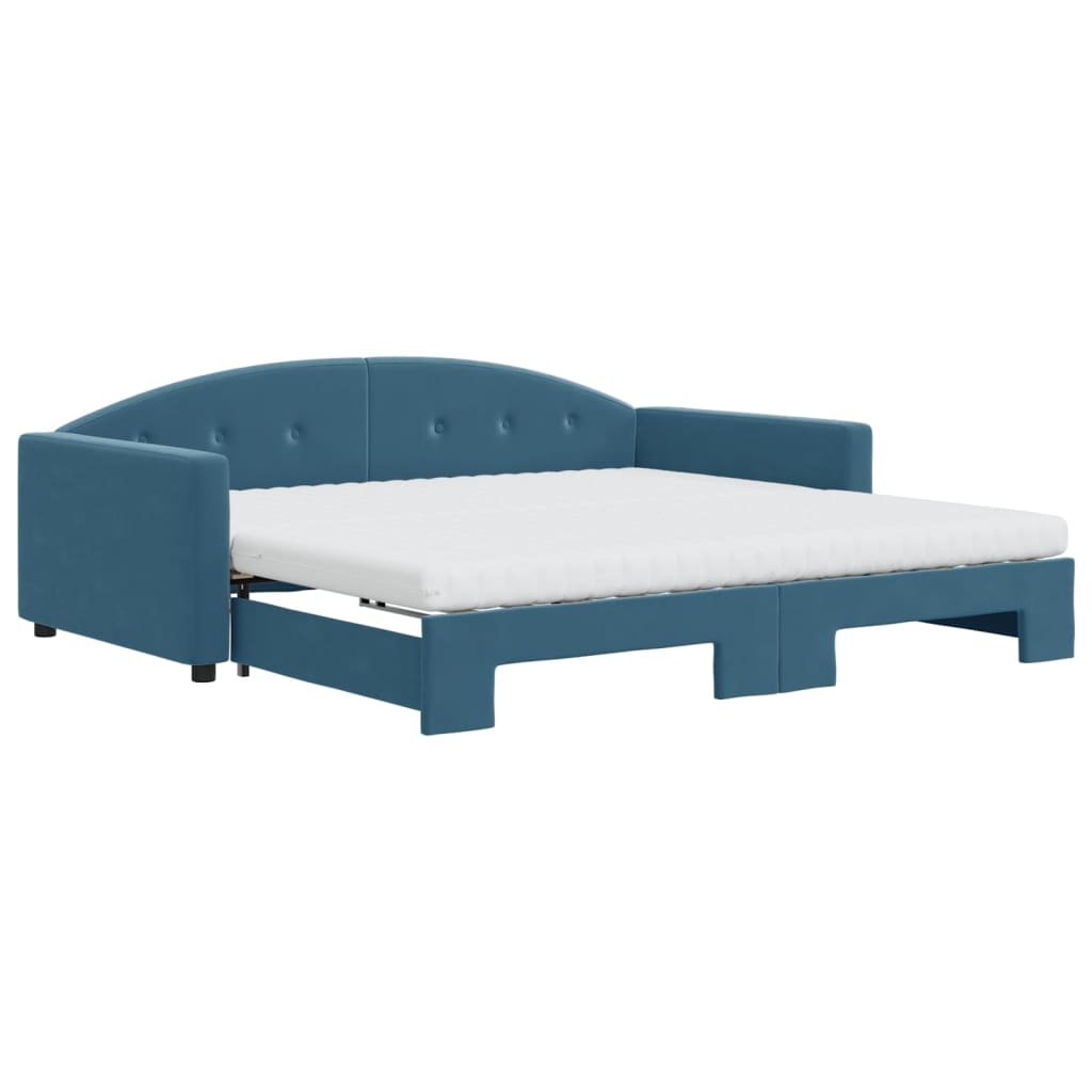 Lit de jour avec lit gigogne et matelas bleu 100x200 cm velours - XIOS