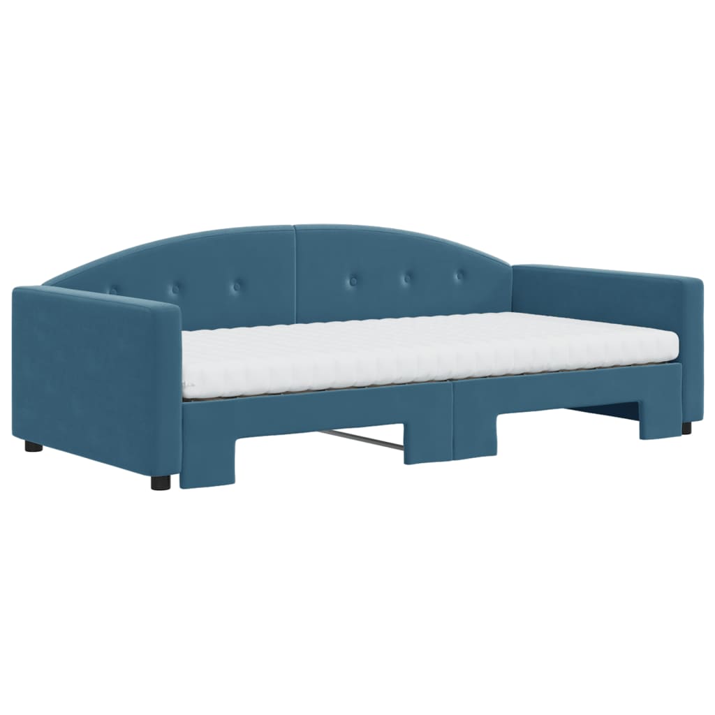 Lit de jour avec lit gigogne et matelas bleu 100x200 cm velours - XIOS