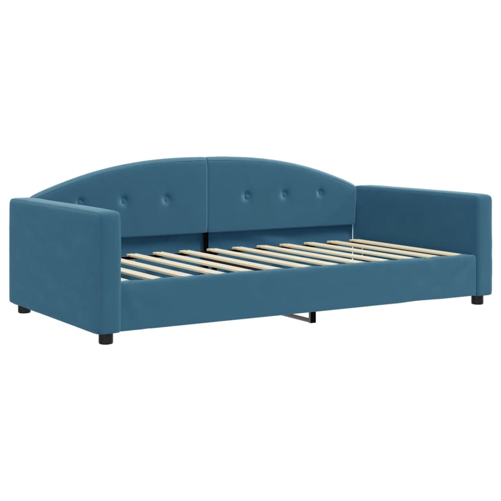 Lit de jour avec lit gigogne et matelas bleu 100x200 cm velours - XIOS