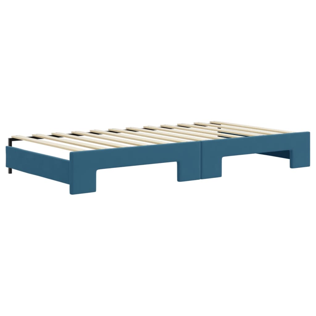Lit de jour avec lit gigogne et matelas bleu 100x200 cm velours - XIOS