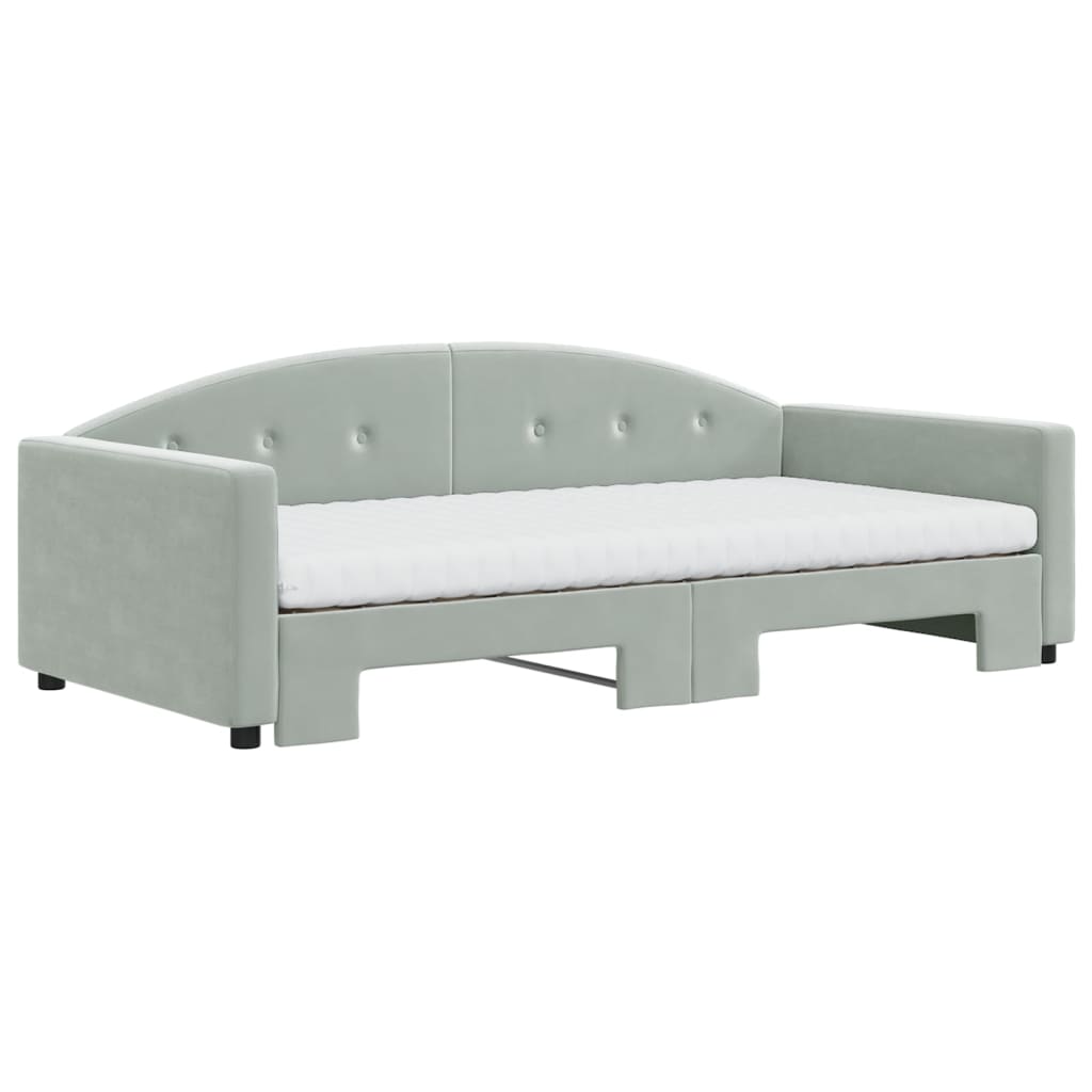 Lit de jour et gigogne et matelas gris clair 100x200 cm velours - XIOS