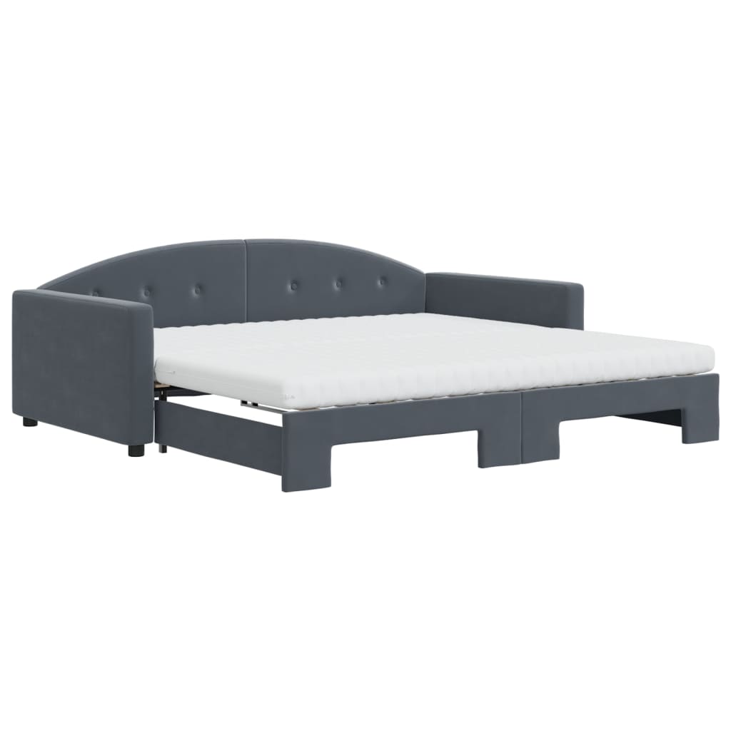 Lit de jour et gigogne et matelas gris foncé 100x200 cm velours - XIOS