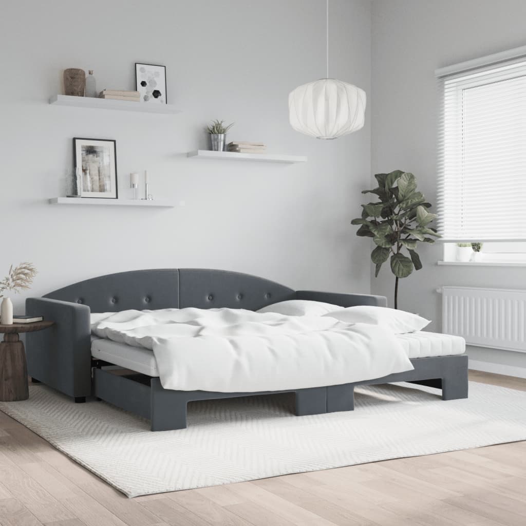 Lit de jour et gigogne et matelas gris foncé 100x200 cm velours - XIOS