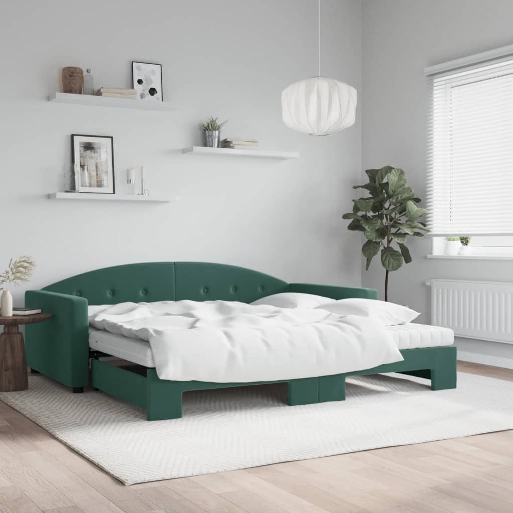 Lit de jour et gigogne et matelas vert foncé 100x200 cm velours - XIOS
