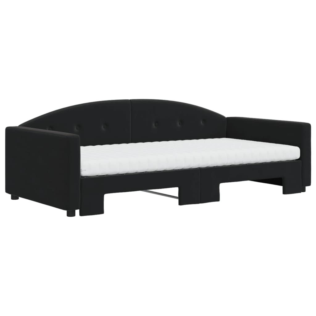 Lit de jour avec lit gigogne et matelas noir 100x200 cm velours - XIOS