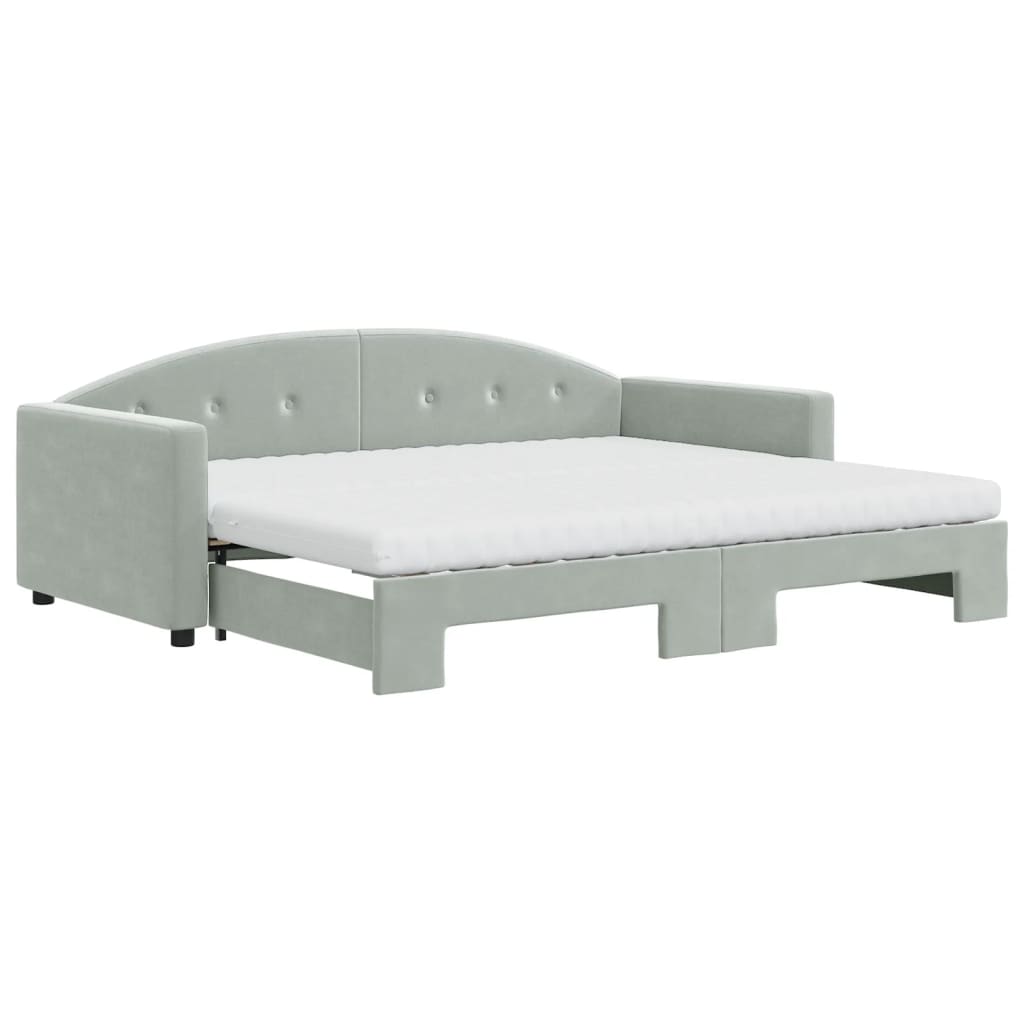 Lit de jour avec gigogne et matelas gris clair 90x190cm velours - XIOS