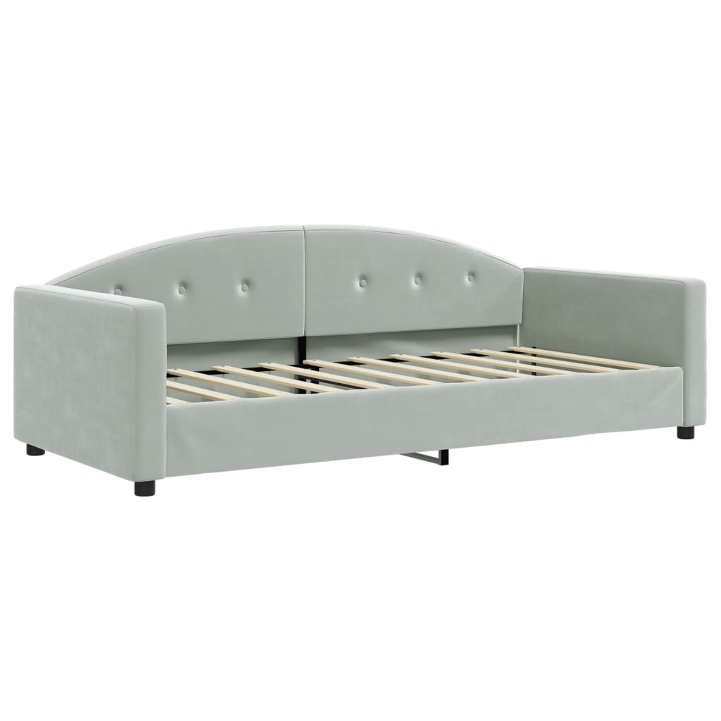 Lit de jour avec gigogne et matelas gris clair 90x190cm velours - XIOS