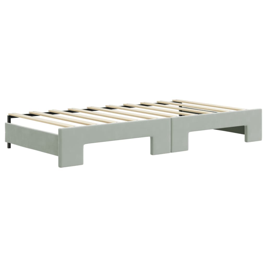 Lit de jour avec gigogne et matelas gris clair 90x190cm velours - XIOS