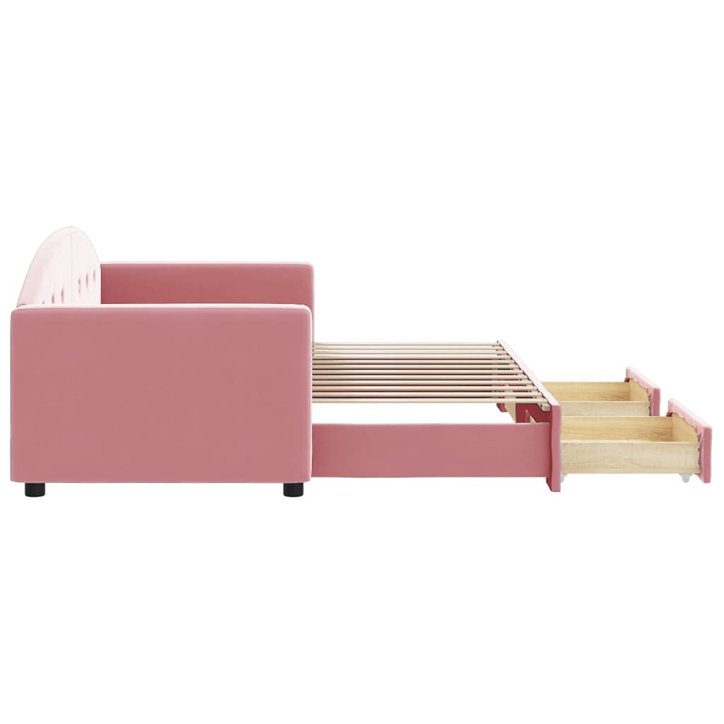 Lit de jour avec gigogne et tiroirs sans matelas rose 80x200 cm