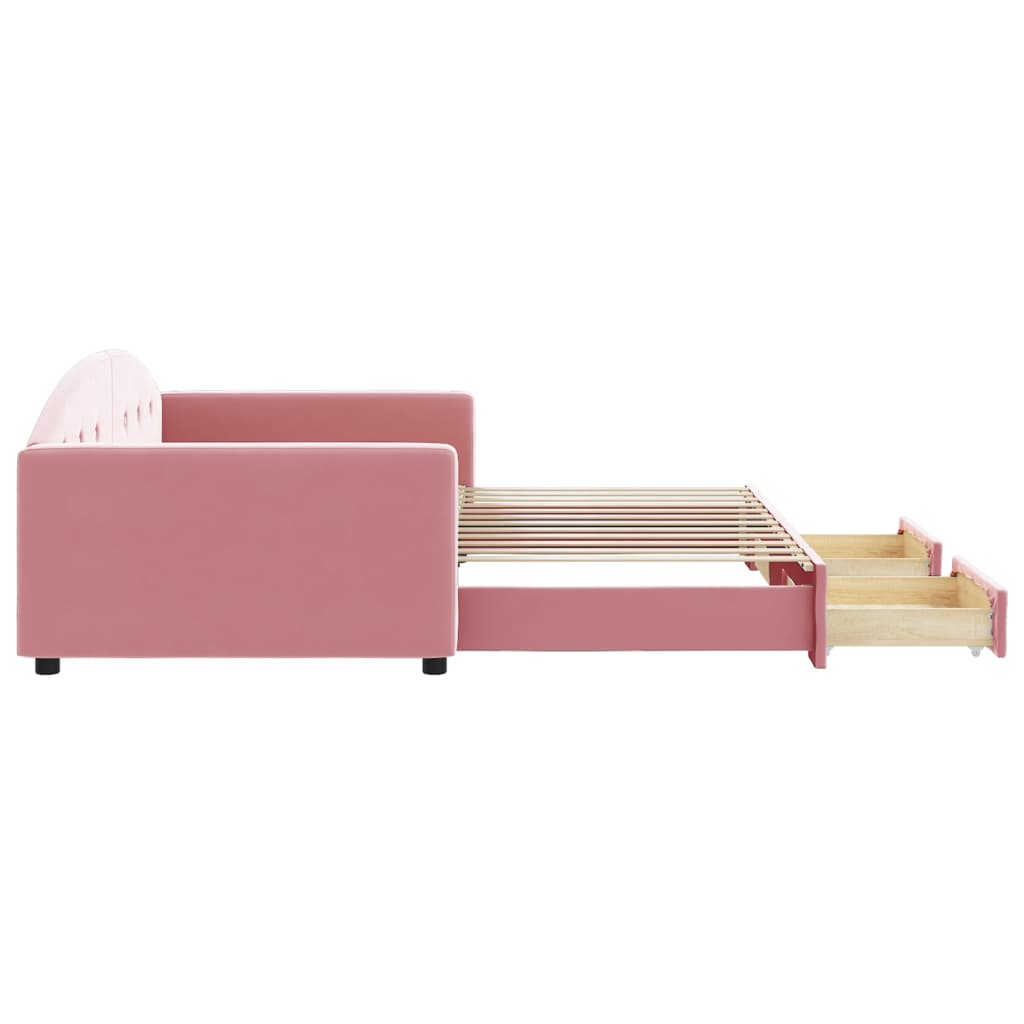 Lit de jour avec gigogne et tiroirs rose 100x200 cm velours - XIOS