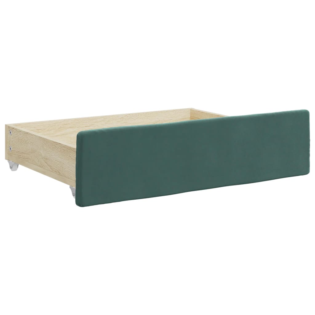 Lit de jour et gigogne et tiroirs vert foncé 100x200 cm velours - XIOS