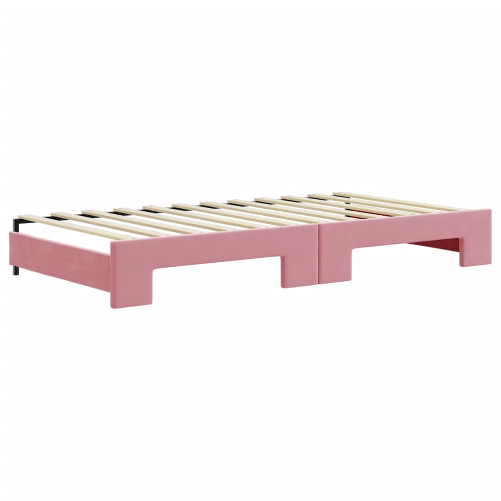 Lit de jour avec gigogne et tiroirs rose 100x200 cm velours - XIOS