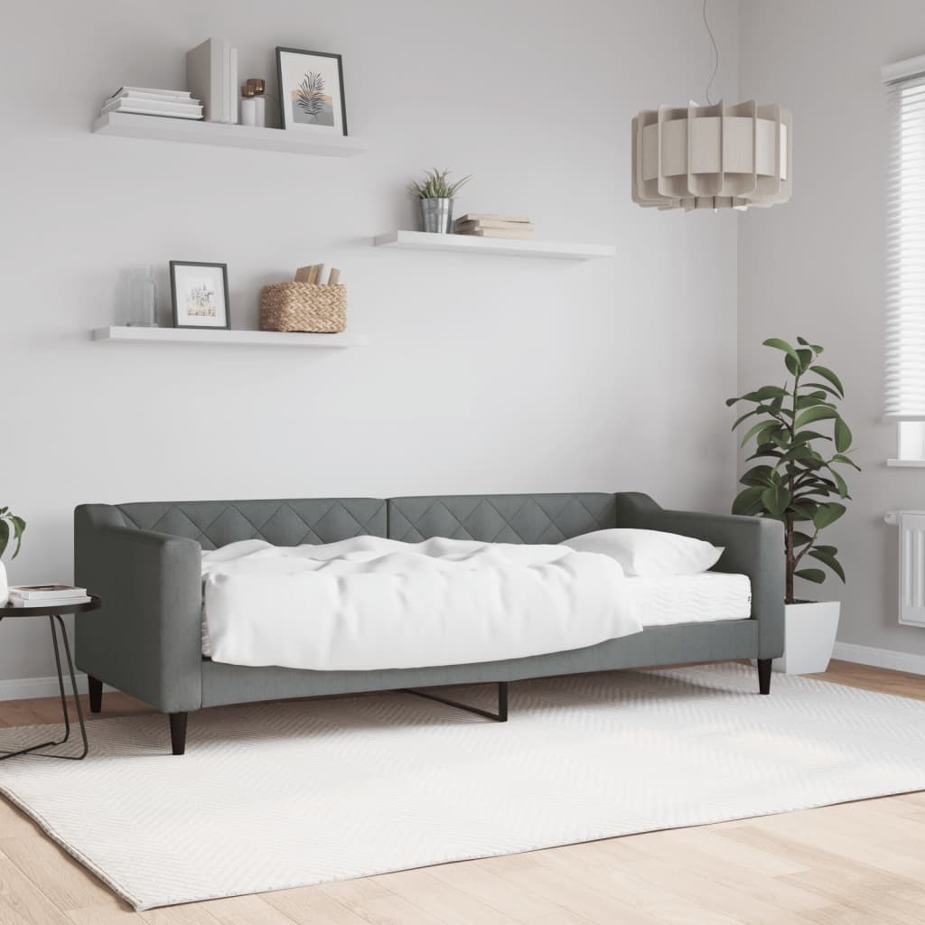 Lit de jour avec matelas gris foncé 80x200 cm tissu - XIOS