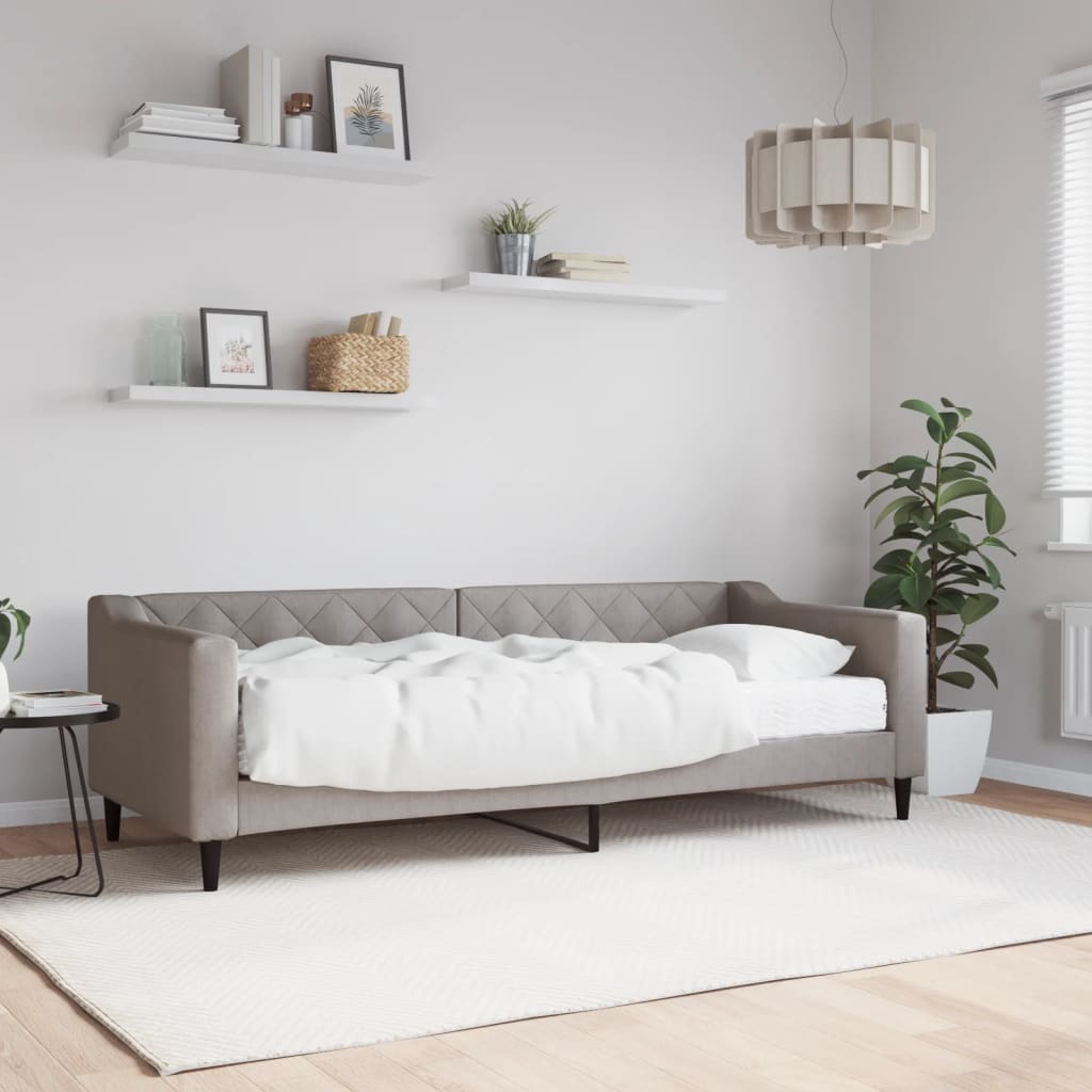 Lit de jour avec matelas taupe 80x200 cm tissu - XIOS