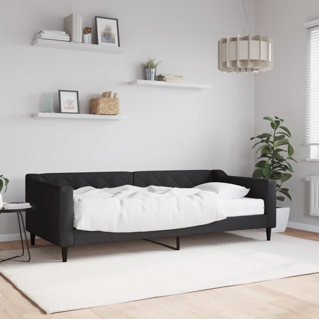 Lit de jour avec matelas noir 90x200 cm tissu - XIOS