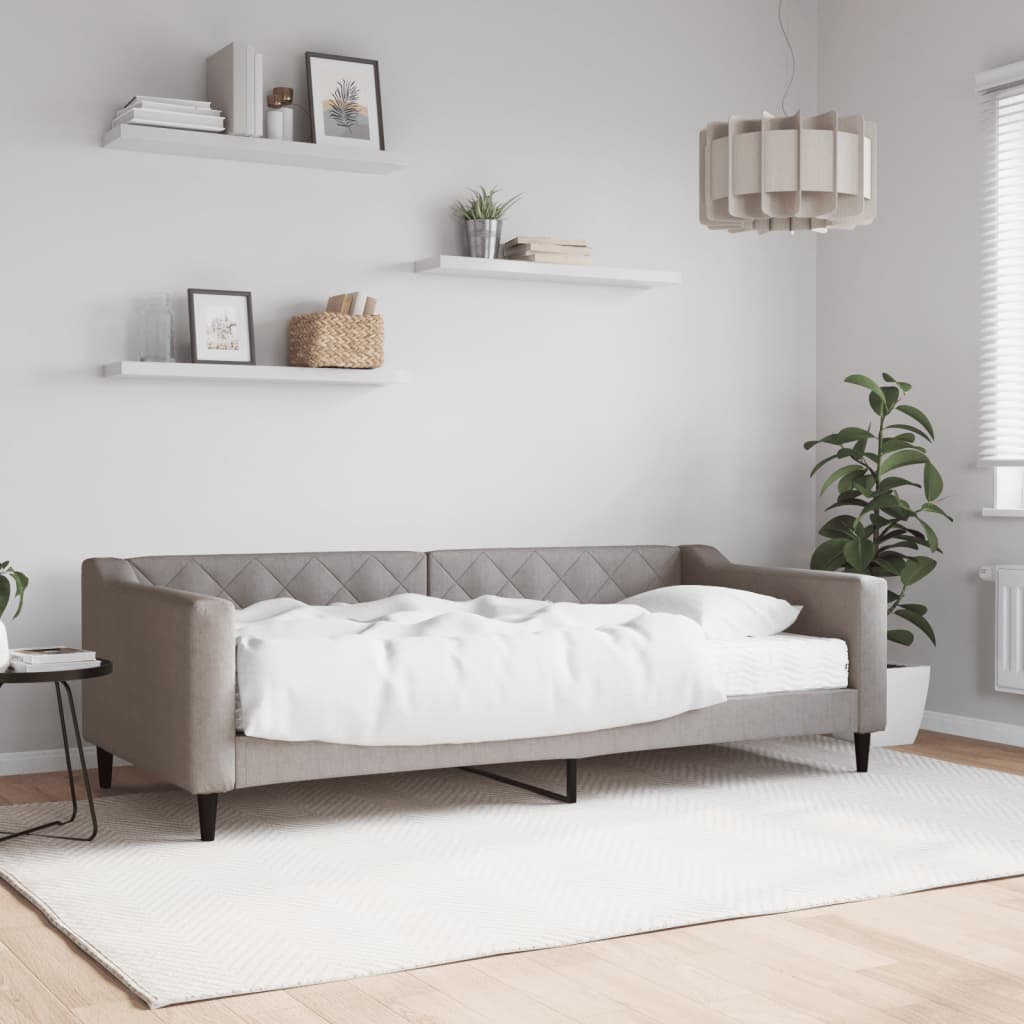 Lit de jour avec matelas taupe 90x200 cm tissu - XIOS