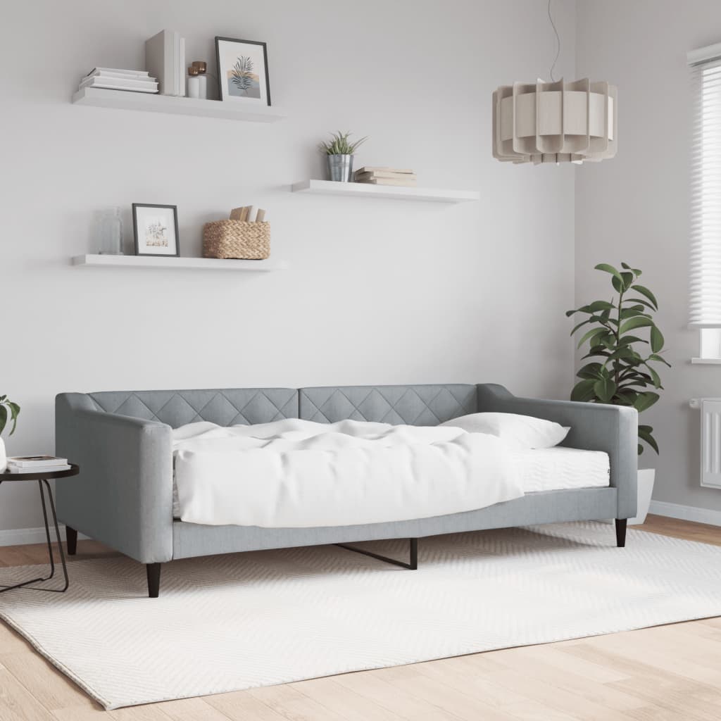 Lit de jour avec matelas gris clair 100x200 cm tissu - XIOS